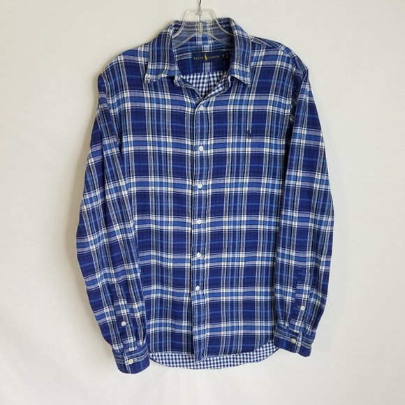 Polo Ralph Lauren Blue Plaid Light Weight Flannel Shirt Mens Size Small - Picture 1 of 6